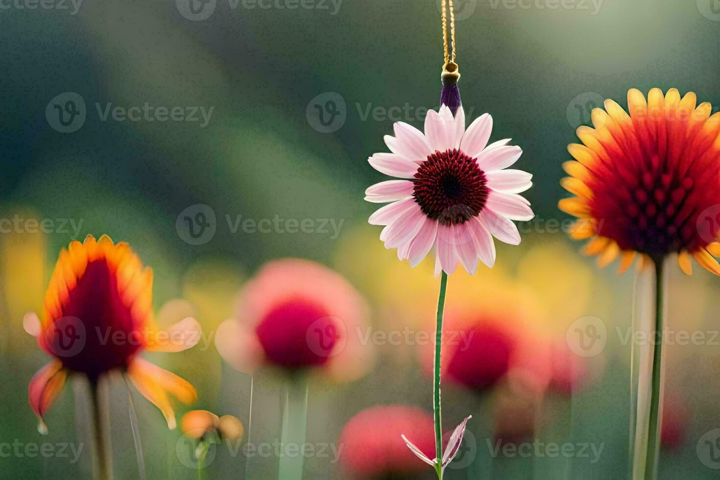 a flower is in the middle of a field. AI-Generated photo