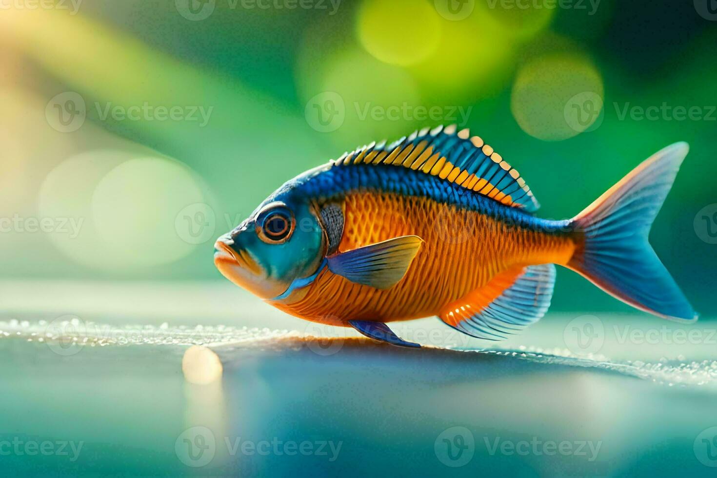 a fish with bright blue and orange colors. AI-Generated photo