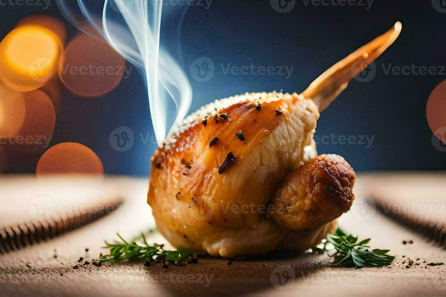 a chicken with smoke coming out of it. AI-Generated photo