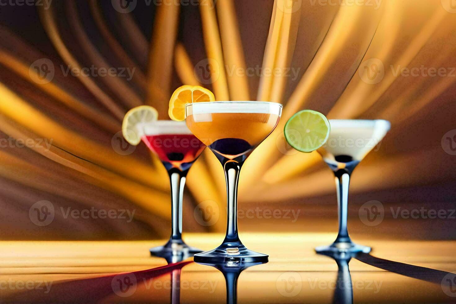 three different types of cocktails on a table. AI-Generated photo
