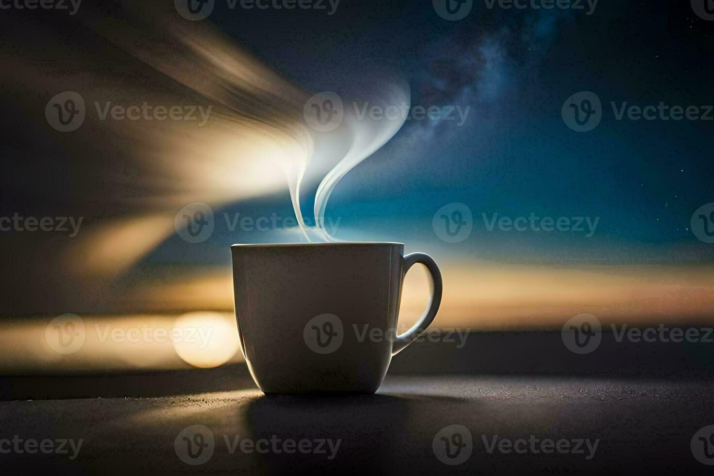 a cup of coffee with steam coming out of it. AI-Generated photo