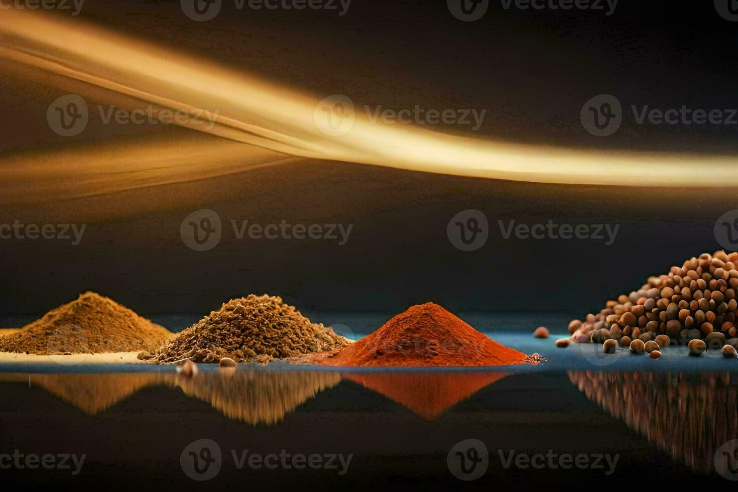 a group of spices and spices on a black background. AI-Generated photo