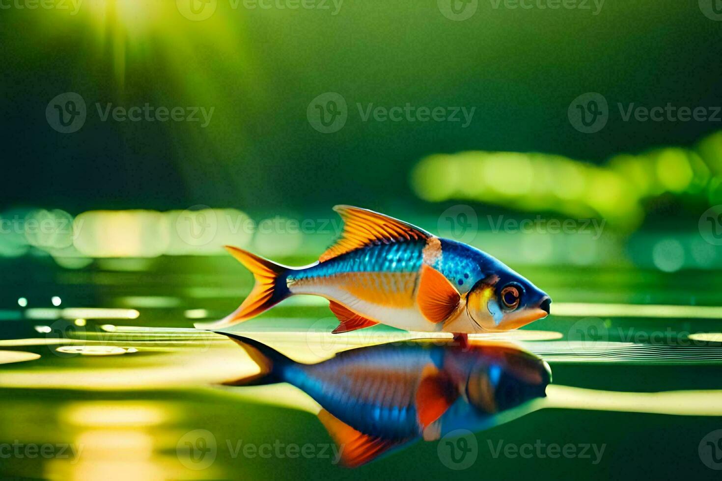 a small fish is floating on the water. AI-Generated photo