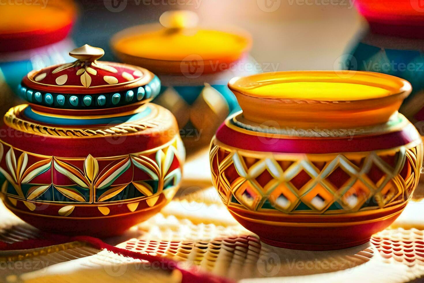 colorful vases with decorative designs on them. AI-Generated photo