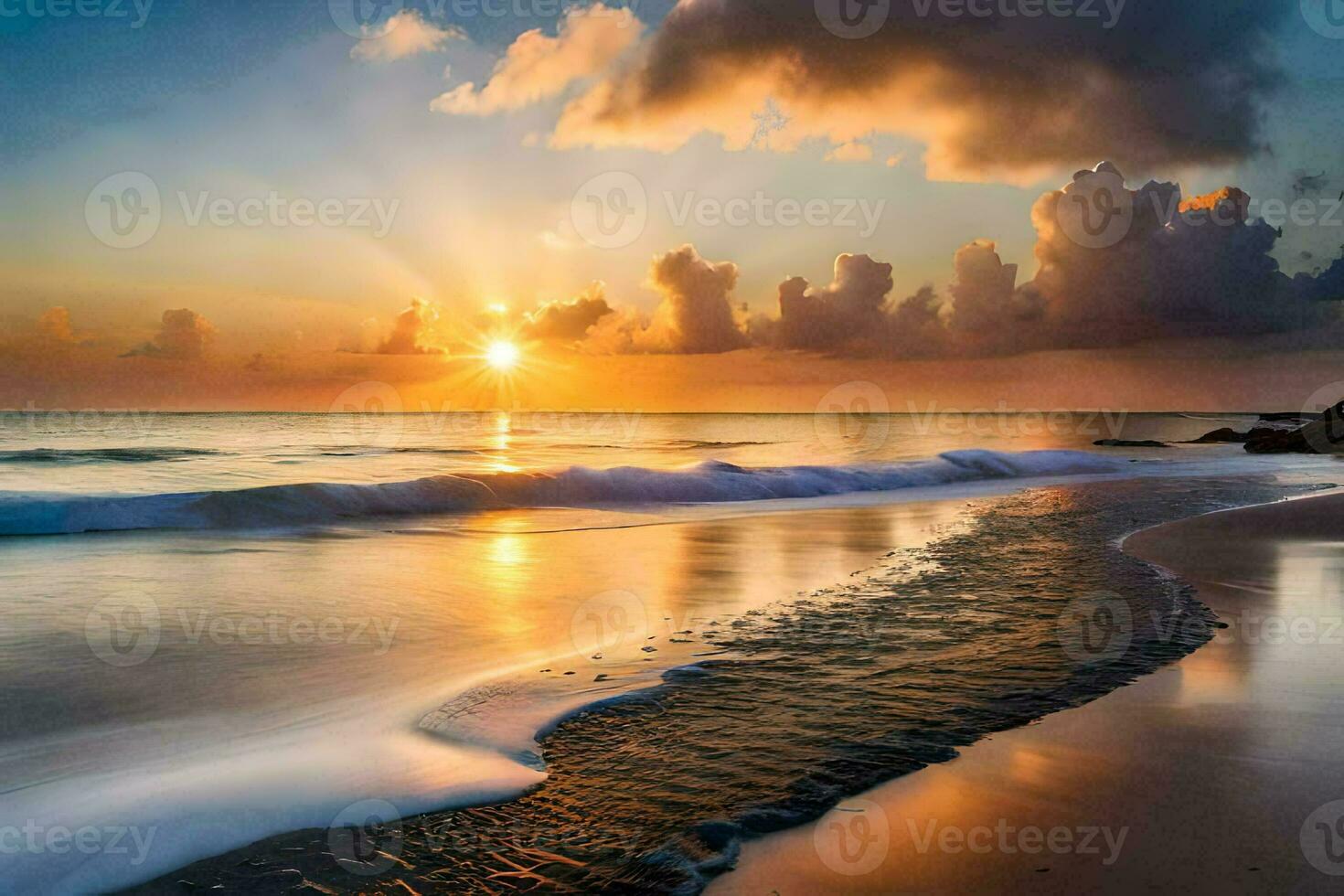 the sun rises over the ocean in this beautiful photo. AI-Generated photo