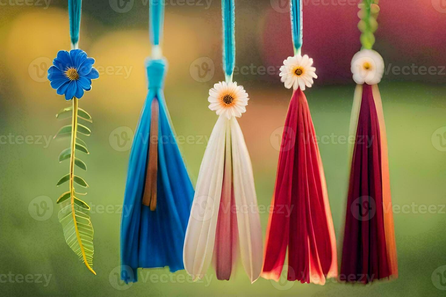 colorful tassels hanging from strings. AI-Generated photo