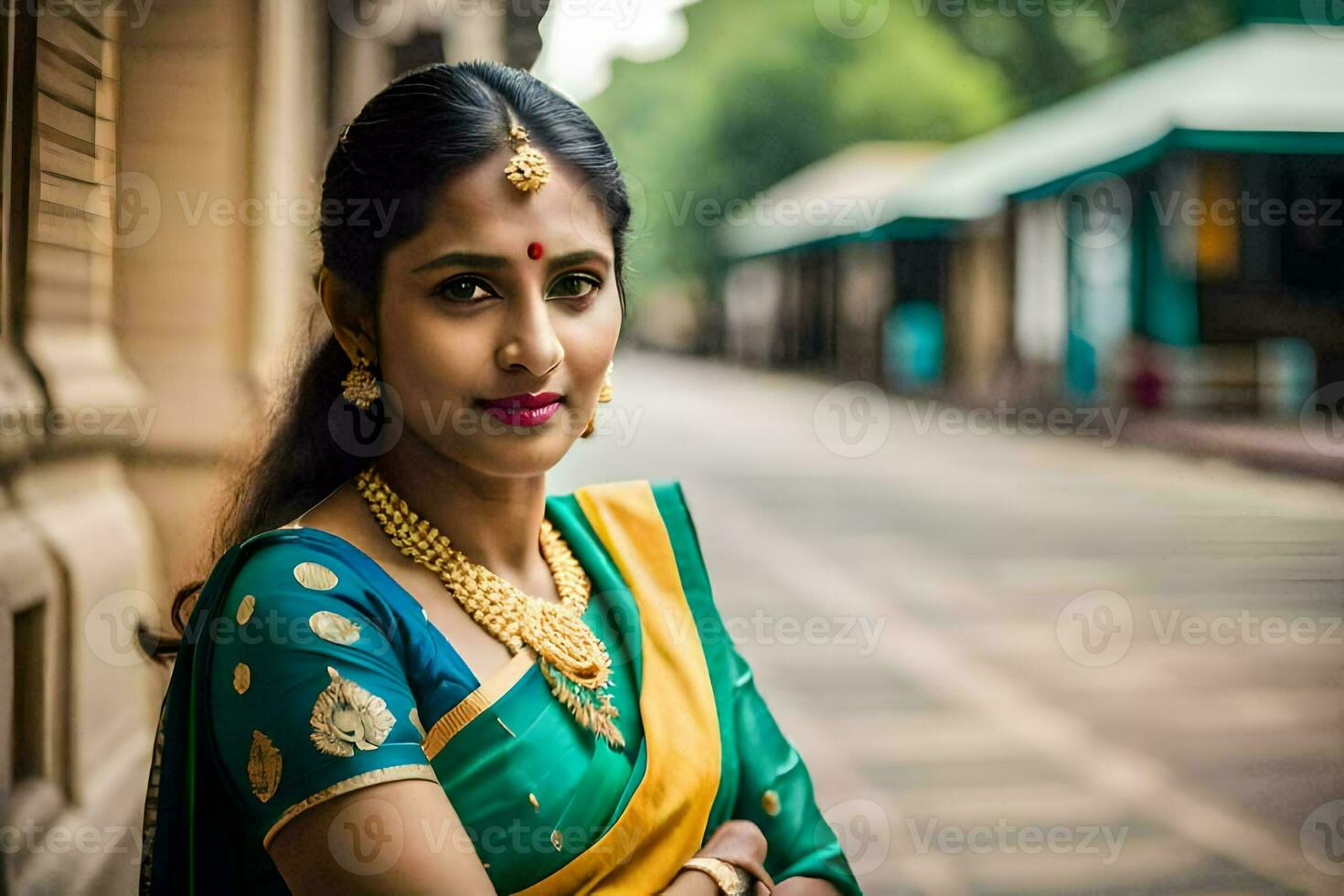 a beautiful indian woman in a sari. AI-Generated photo