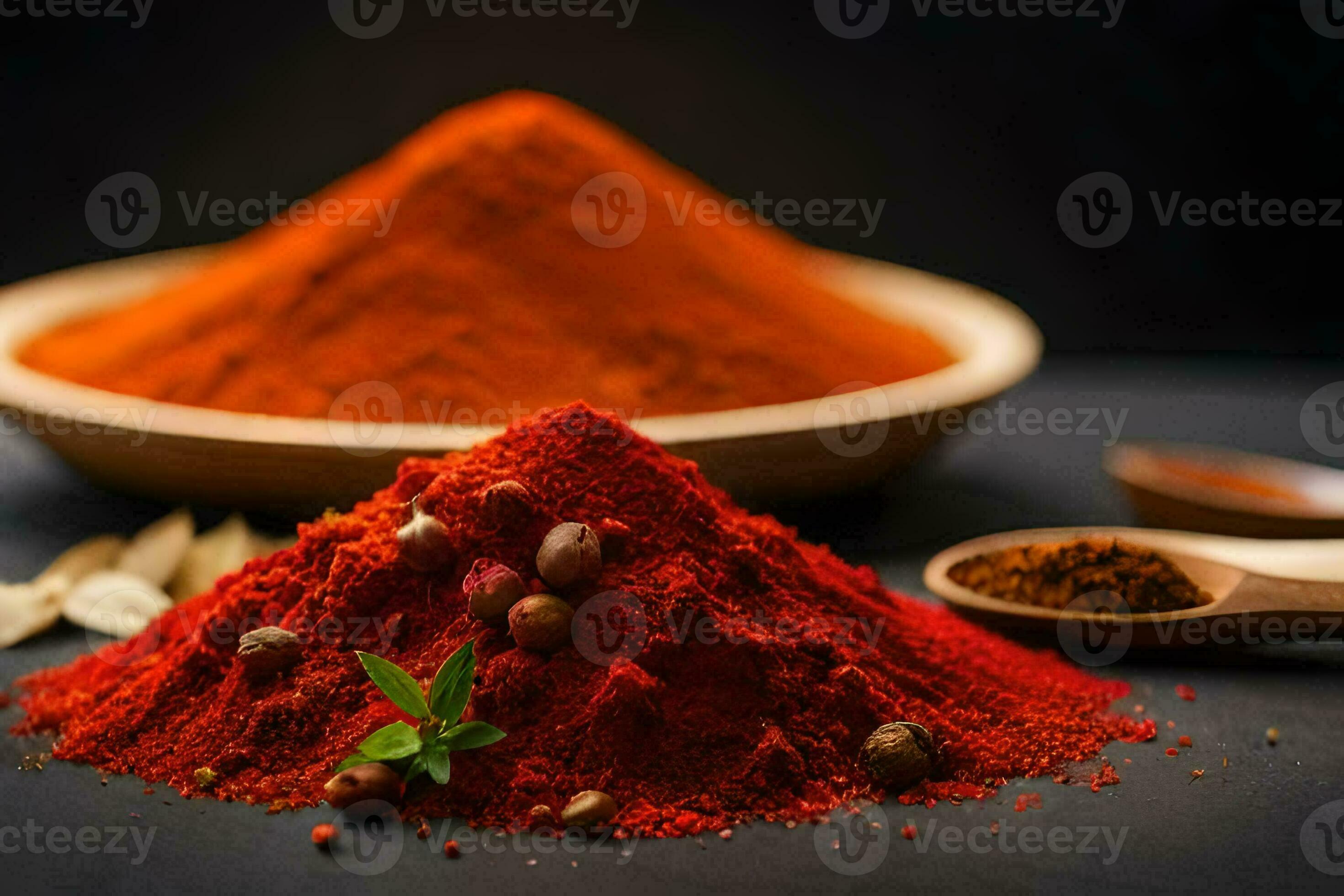 red spices and spices on a black background. AI-Generated 32275492 ...