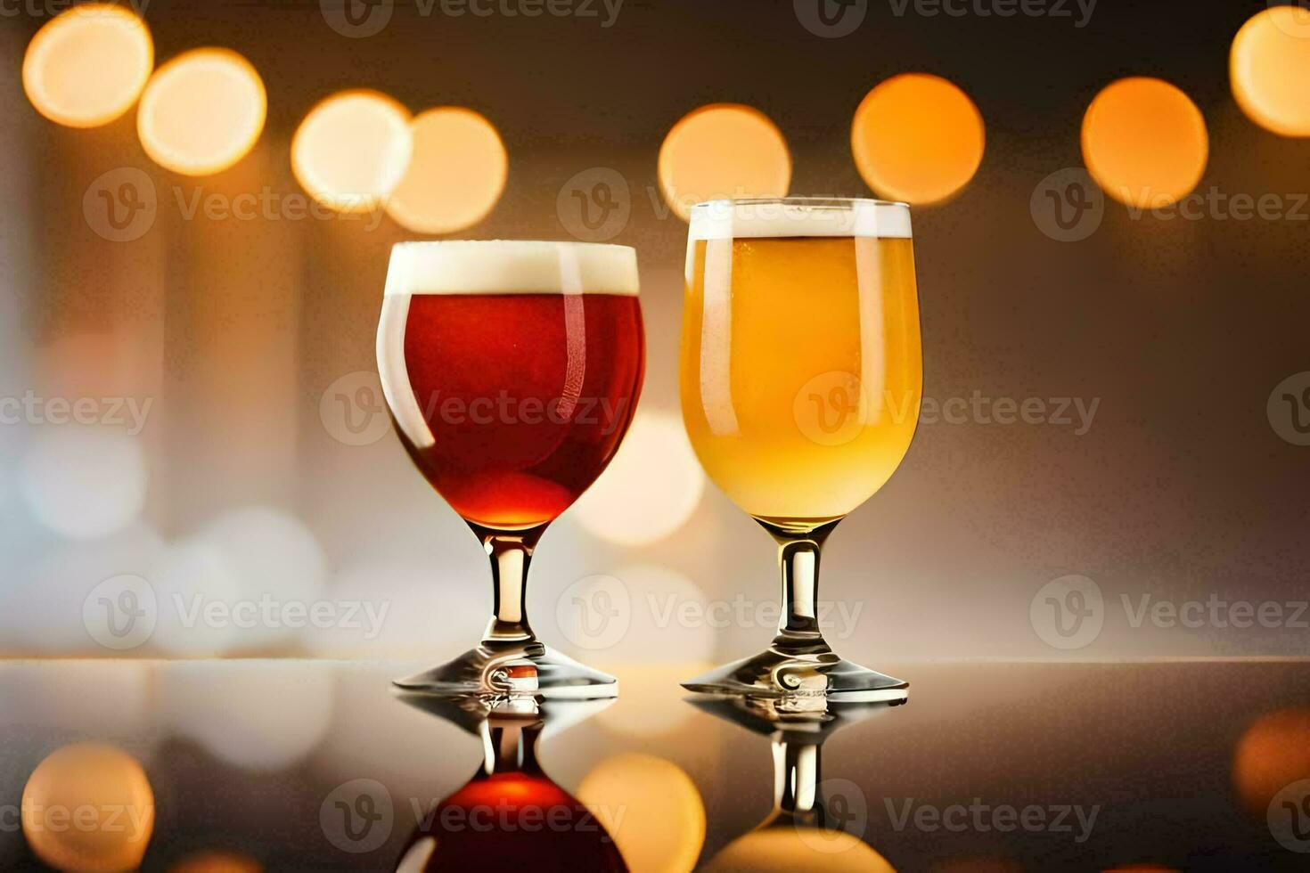 two glasses of beer on a table. AI-Generated photo