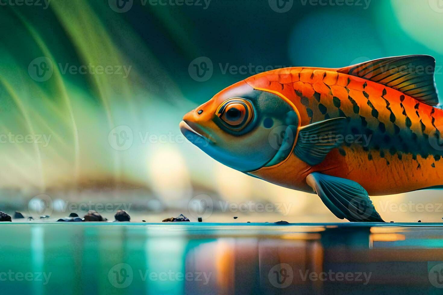 a fish is standing on the water with a green background. AI-Generated photo