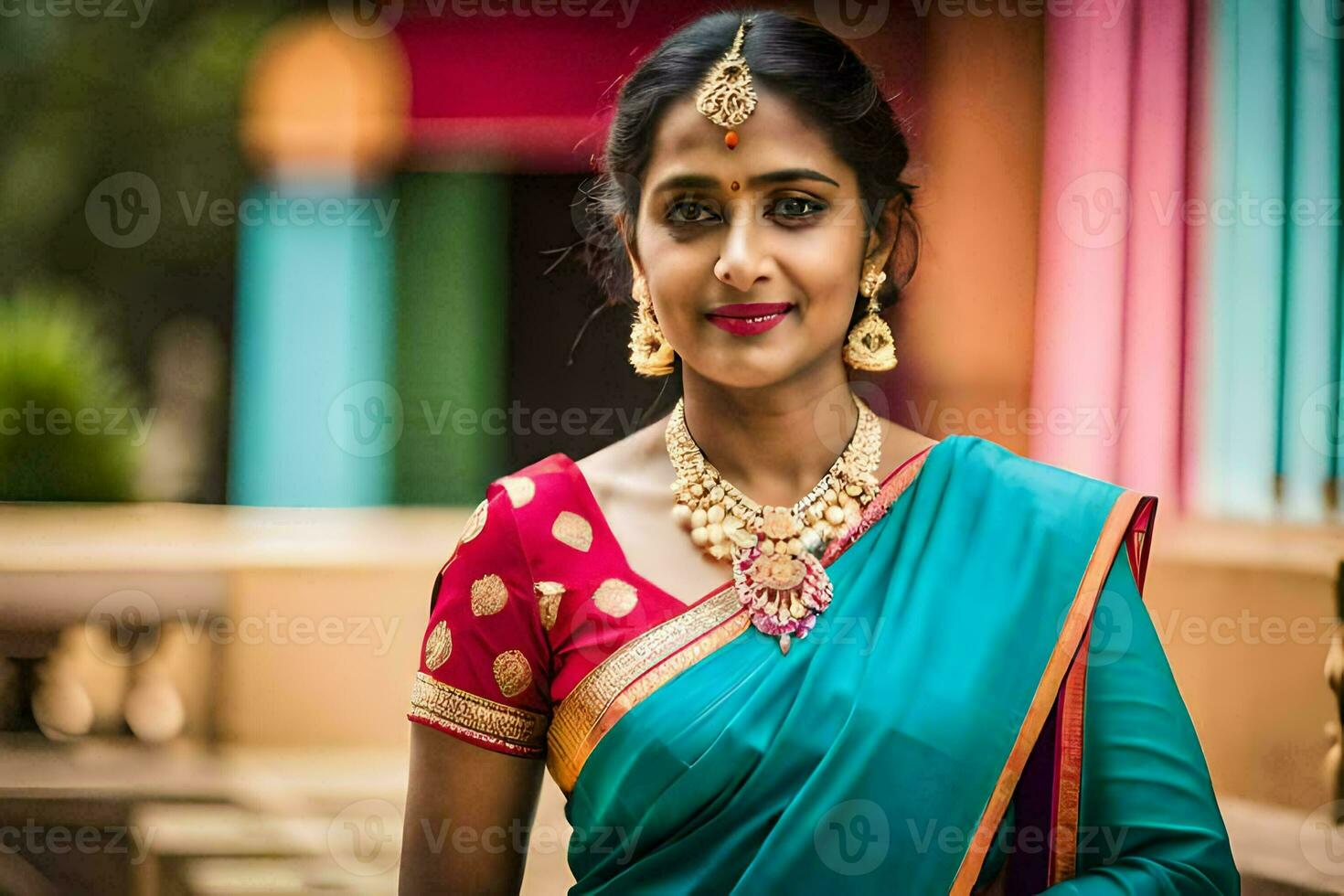 a beautiful indian woman in a sari. AI-Generated photo