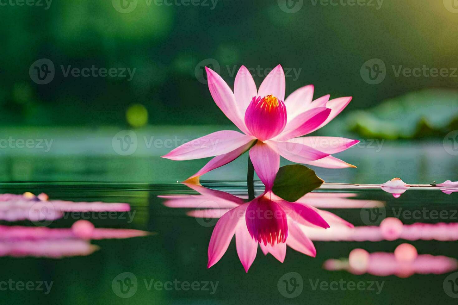 lotus flower in water with green leaves. AI-Generated photo