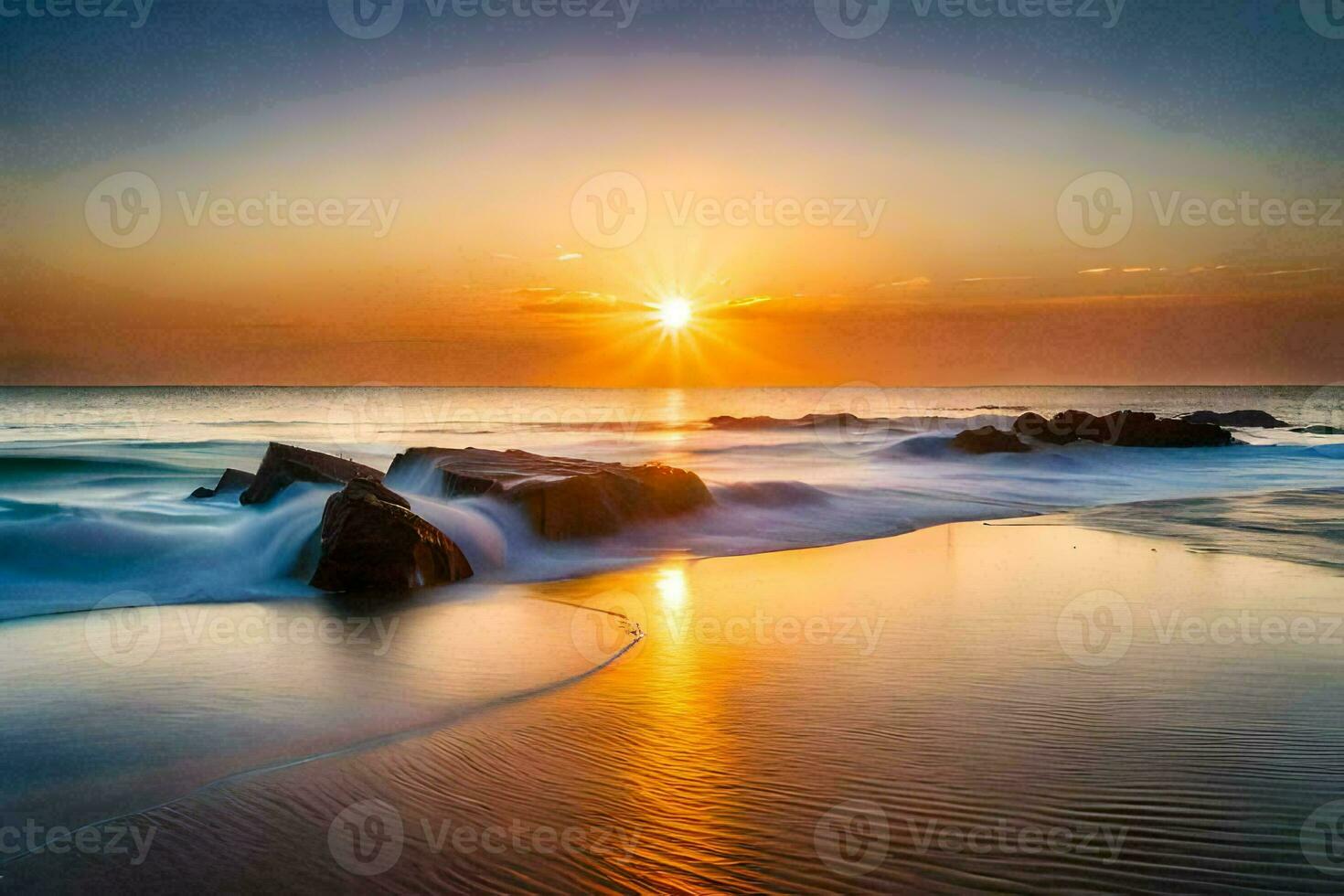 the sun rises over the ocean in this beautiful photo. AI-Generated photo