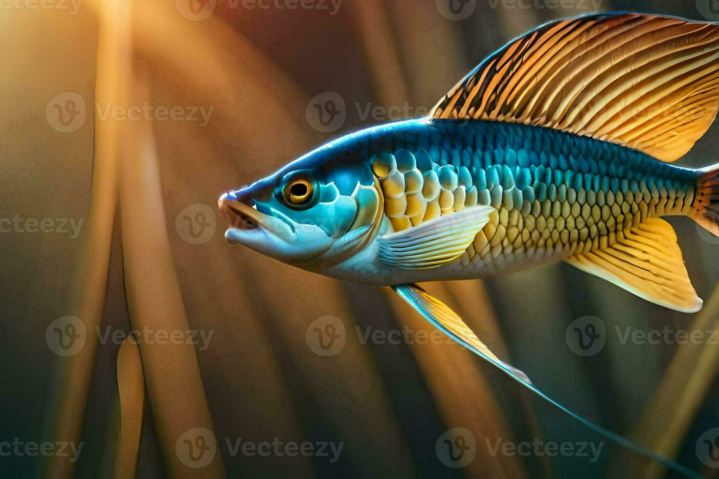 a fish with bright blue and yellow fins. AI-Generated photo