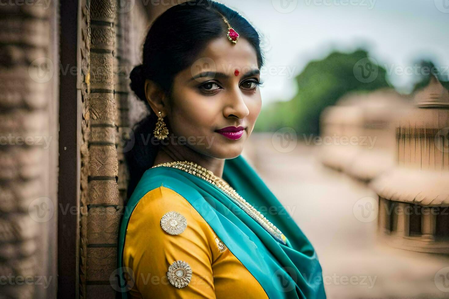 a beautiful indian woman in a sari. AI-Generated photo