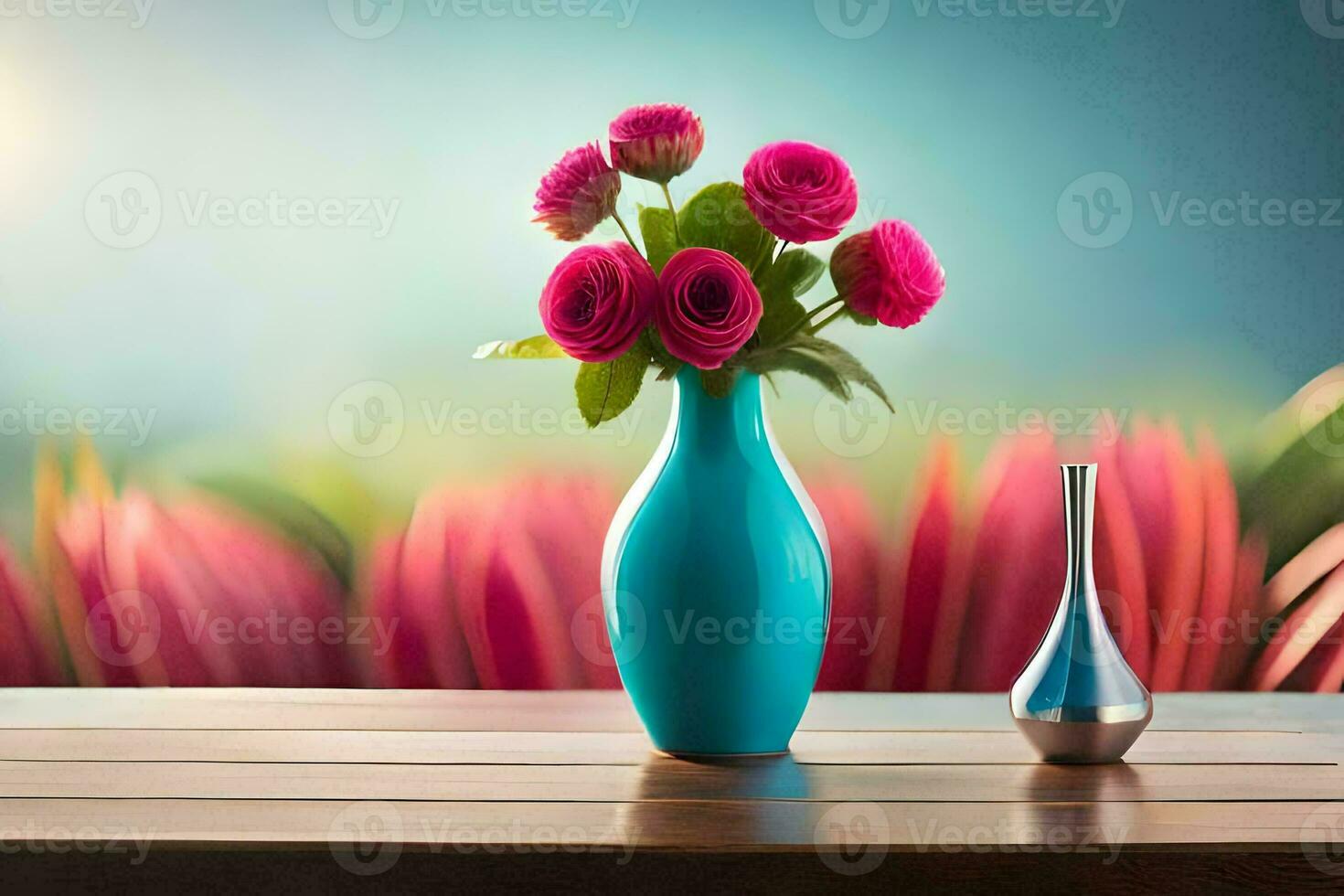 photo wallpaper the sky, flowers, vase, vase, vase, flowers, v. AI-Generated