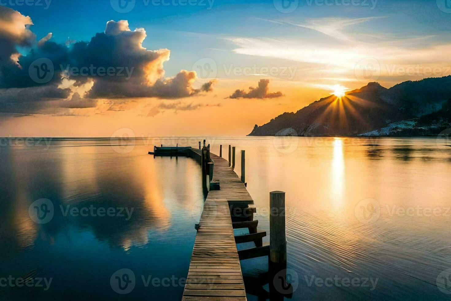 foto fondo de pantalla el cielo, nubes, agua, montañas, el mar, el sol, el cielo. generado por ai