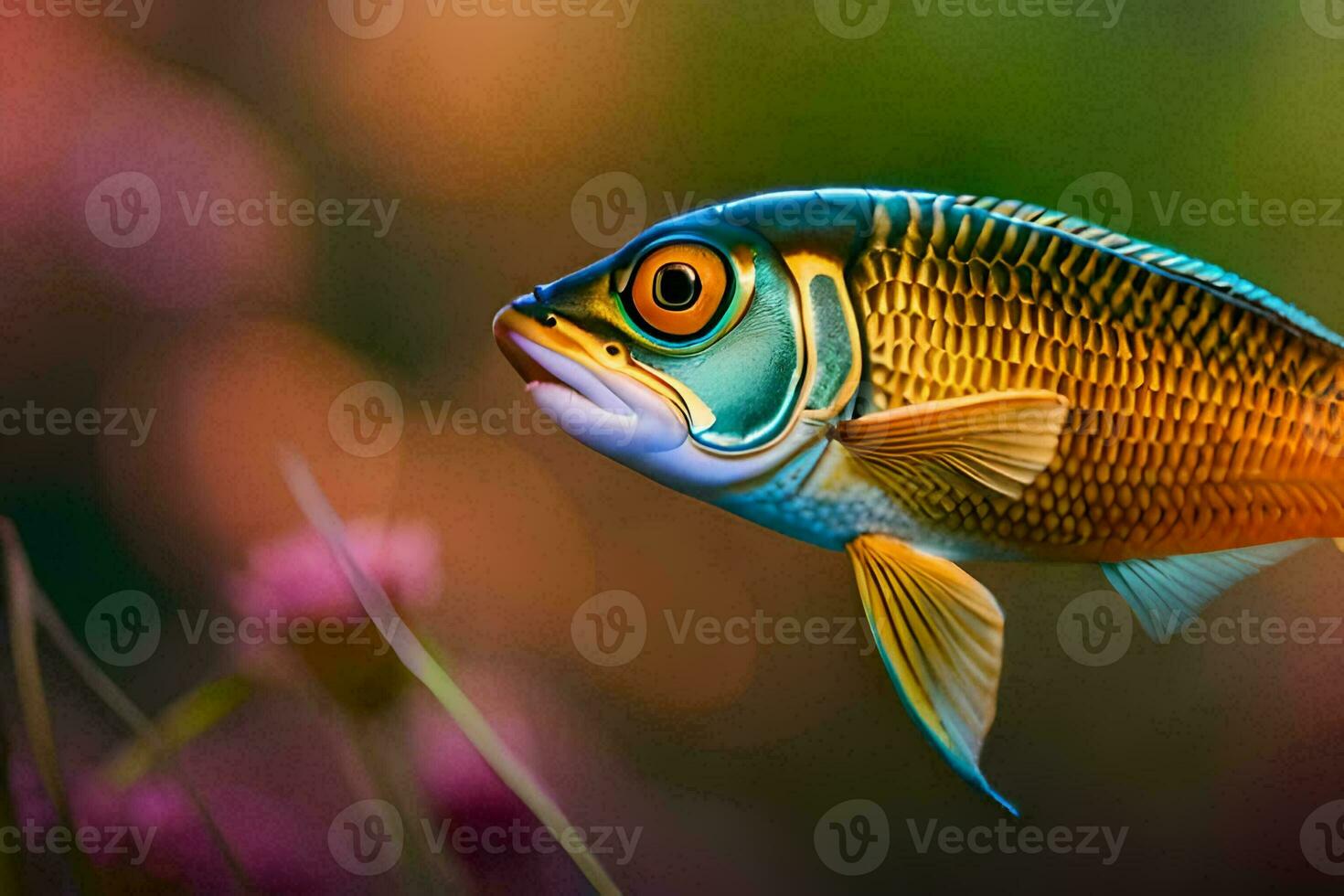 a colorful fish with a large head and a long tail. AI-Generated photo