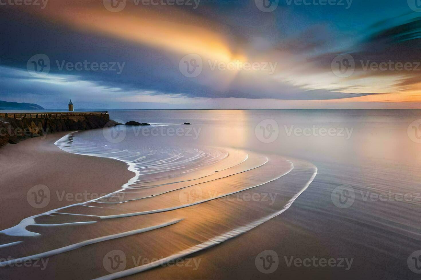 a long exposure photograph of waves on the beach. AI-Generated photo