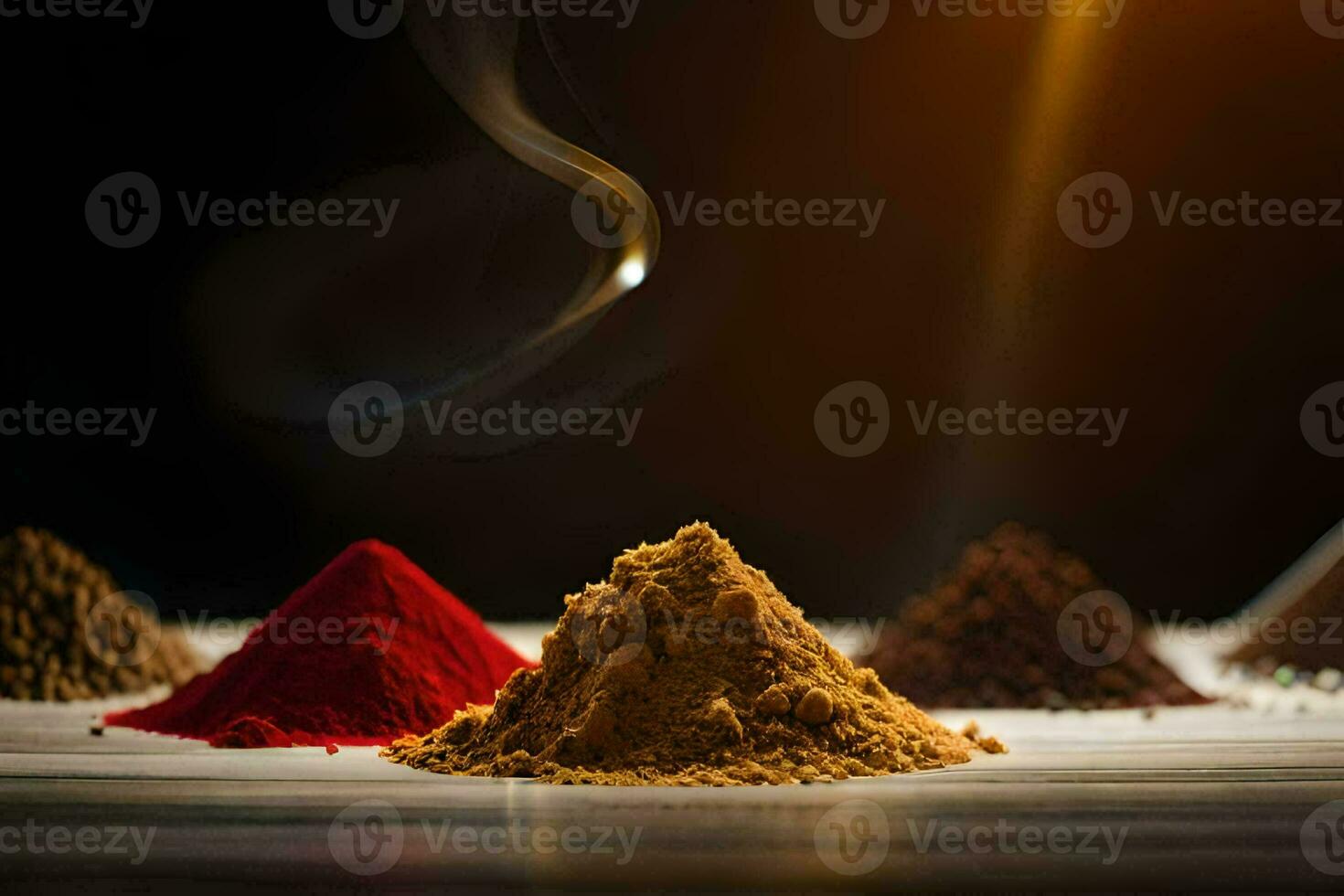 a variety of spices are shown on a table. AI-Generated photo