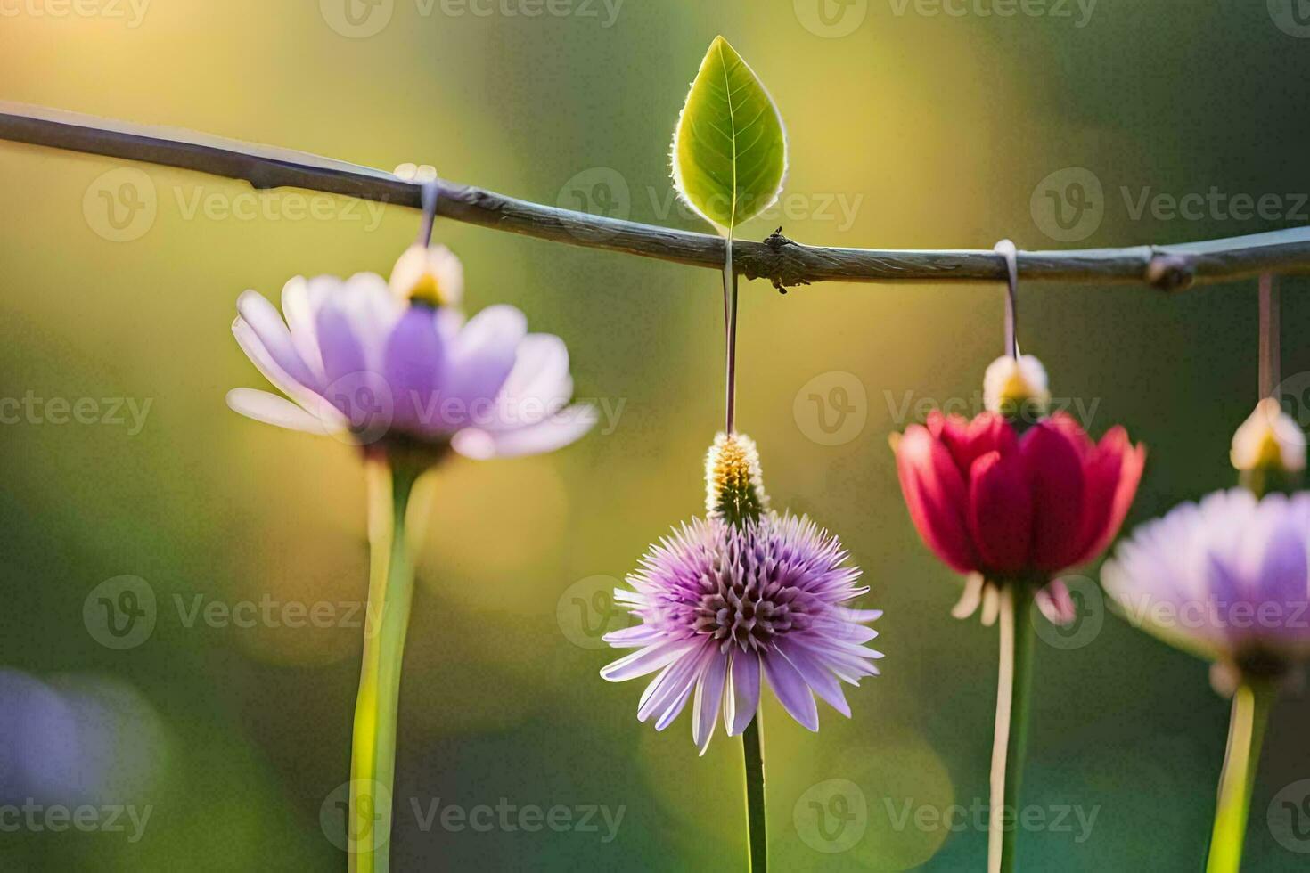 flowers hanging from a branch. AI-Generated photo