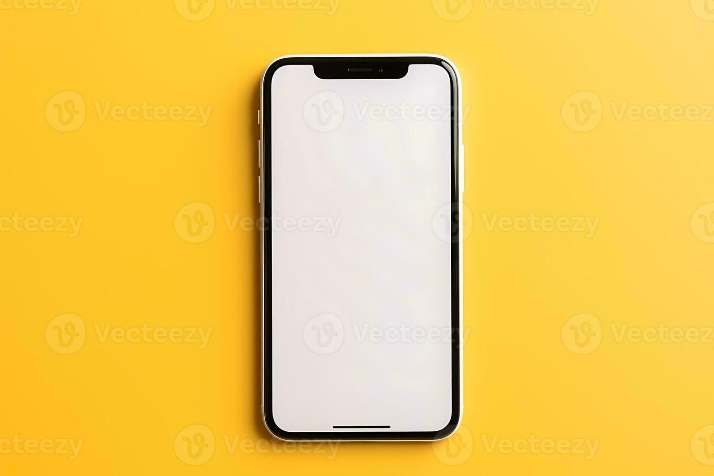 Smartphone mockup with blank screen isolated on yellow background AI Generated photo