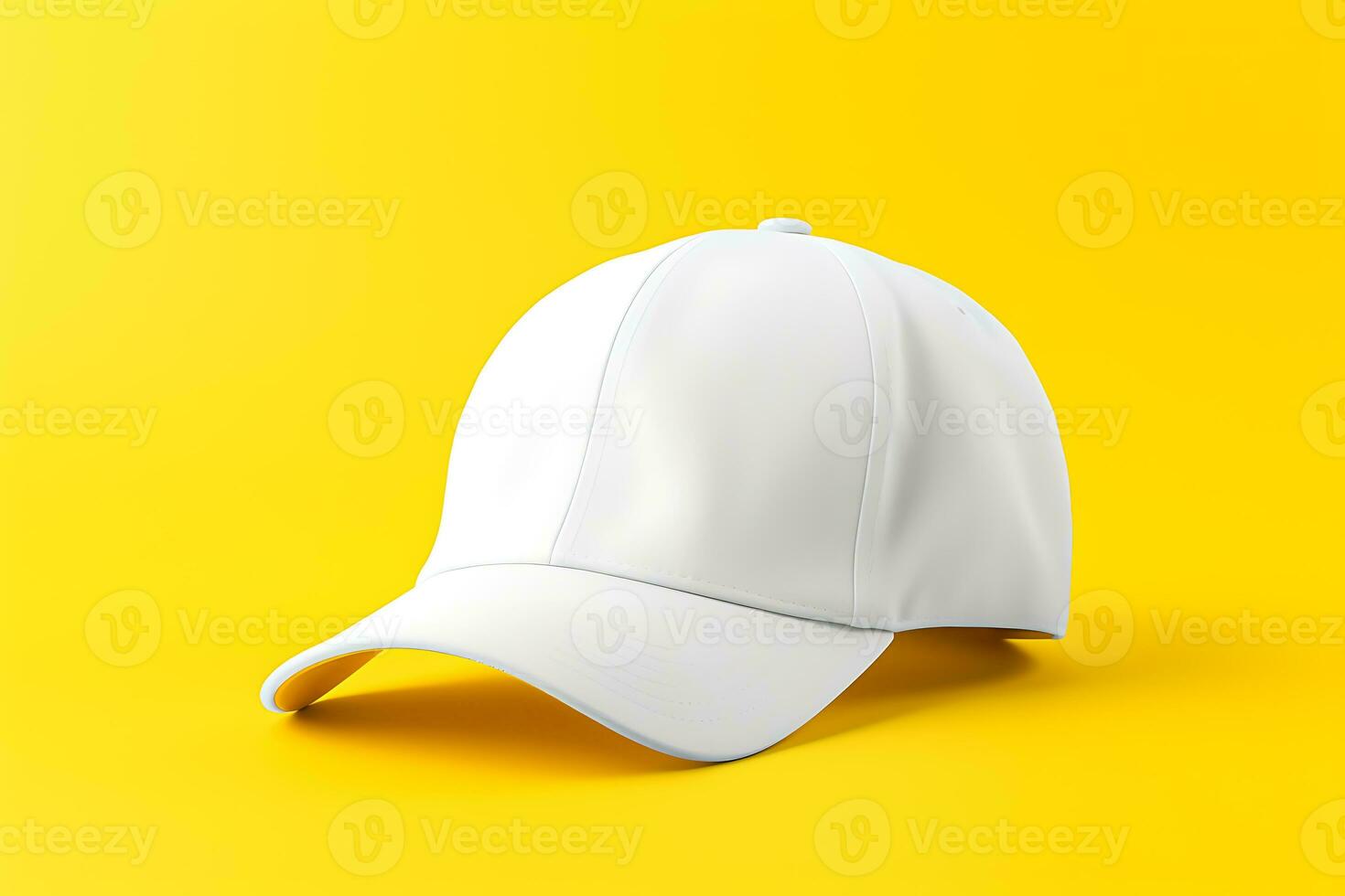 White Baseball Cap Mockup on a yellow background AI Generated photo