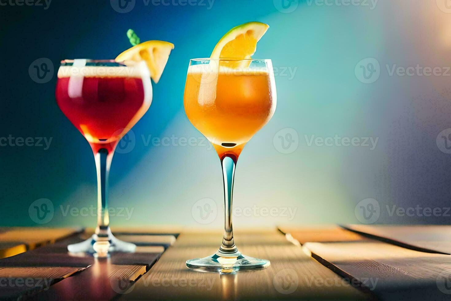 two glasses of cocktails with orange slices on the table. AI-Generated photo