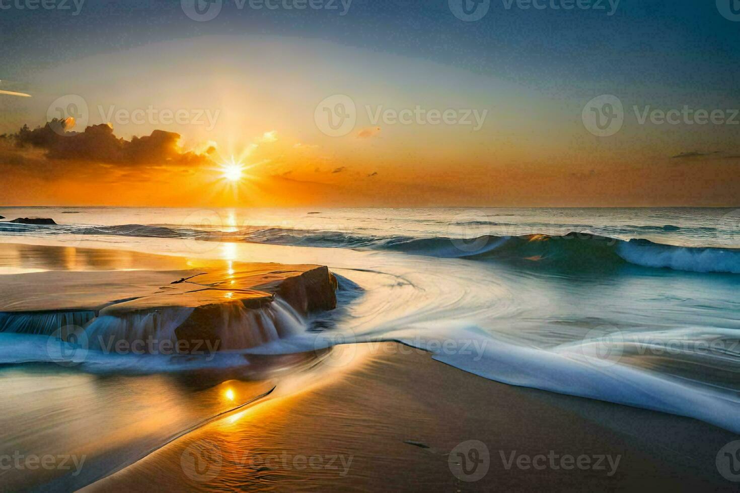 the sun rises over the ocean in this beautiful photo. AI-Generated photo