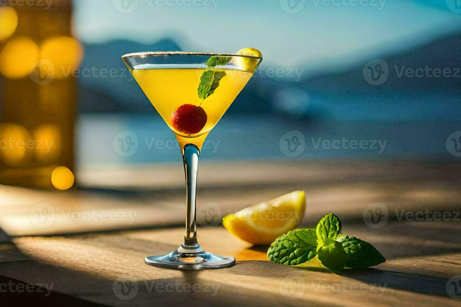 cocktail on the deck. AI-Generated photo