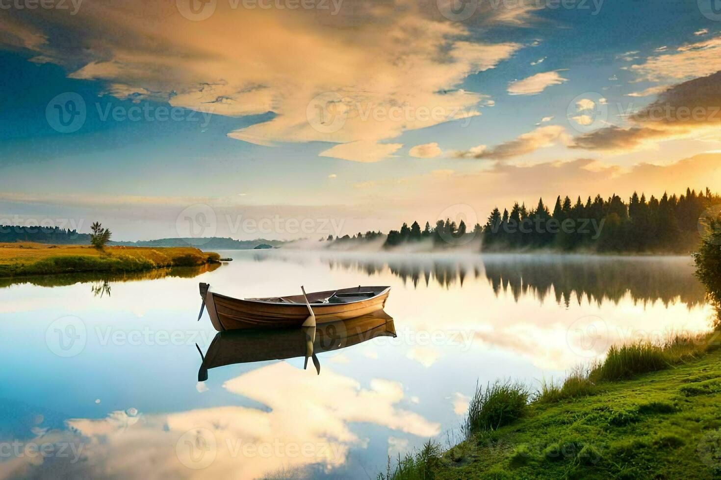 el barco en el lago. generado por ai foto