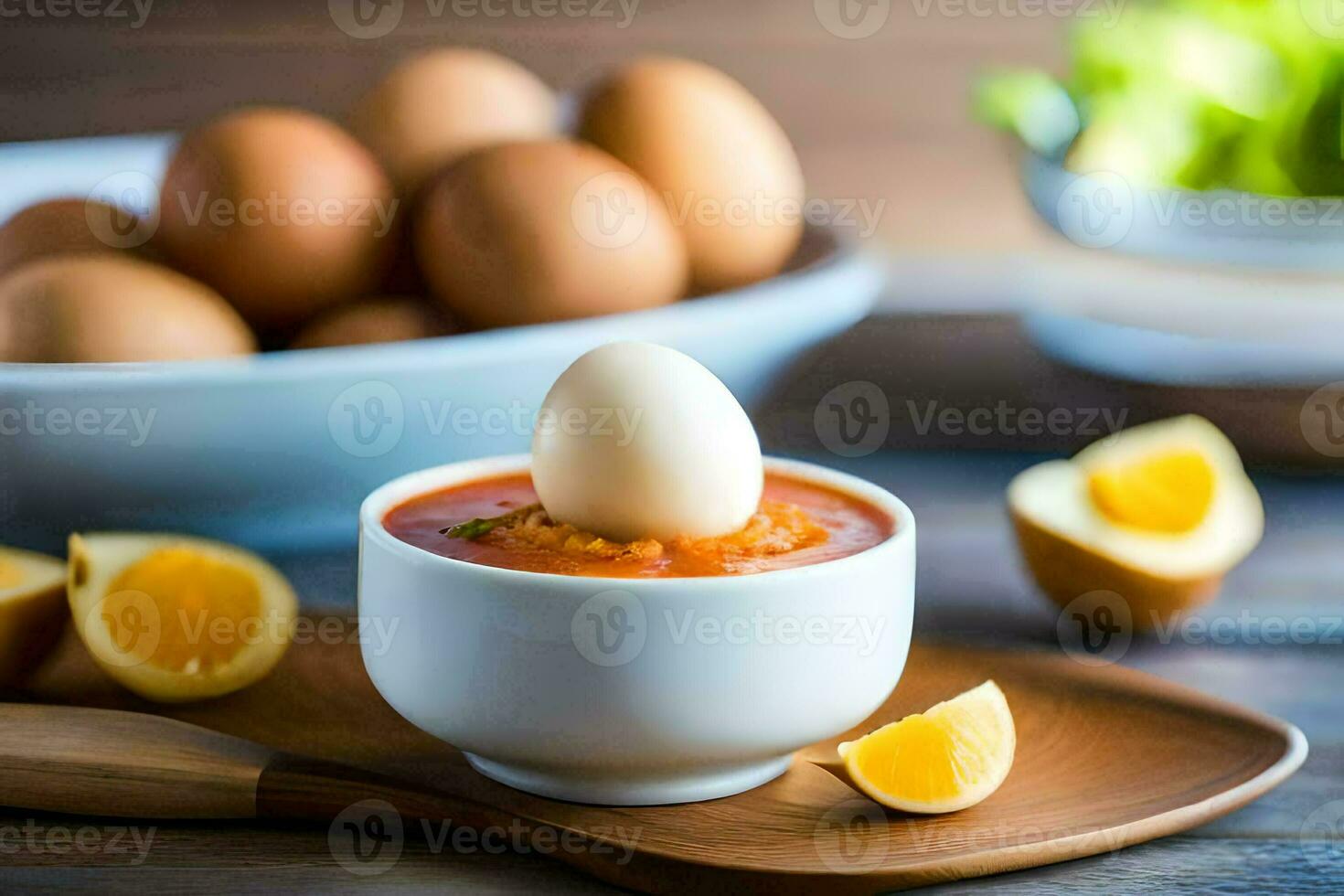 eggs in a bowl with a spoon. AI-Generated photo