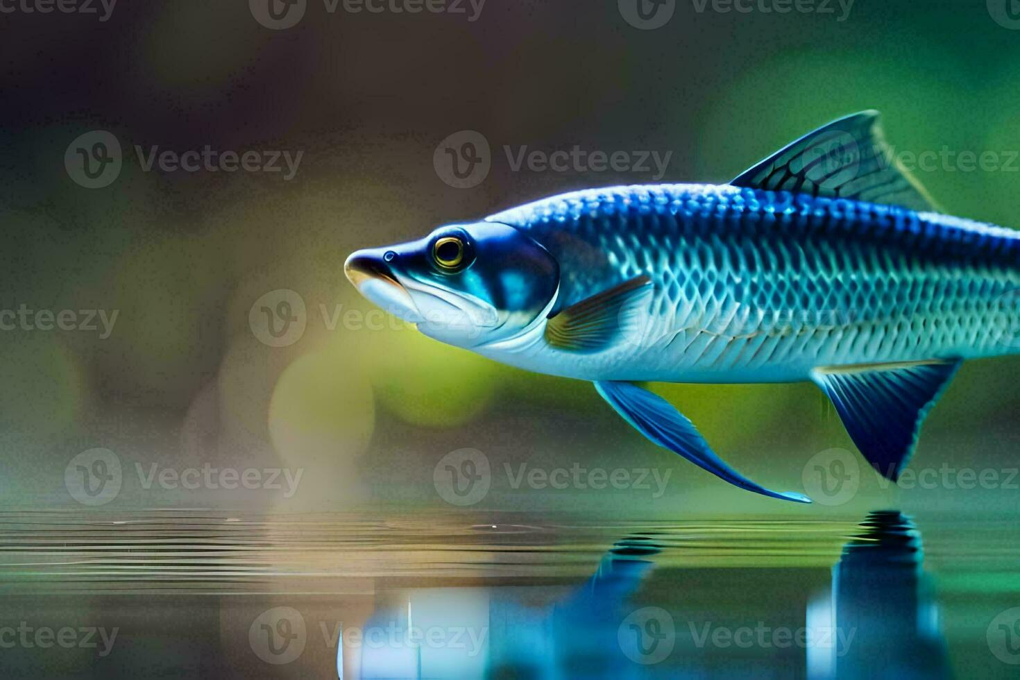 a fish is floating on the water with a green background. AI-Generated photo