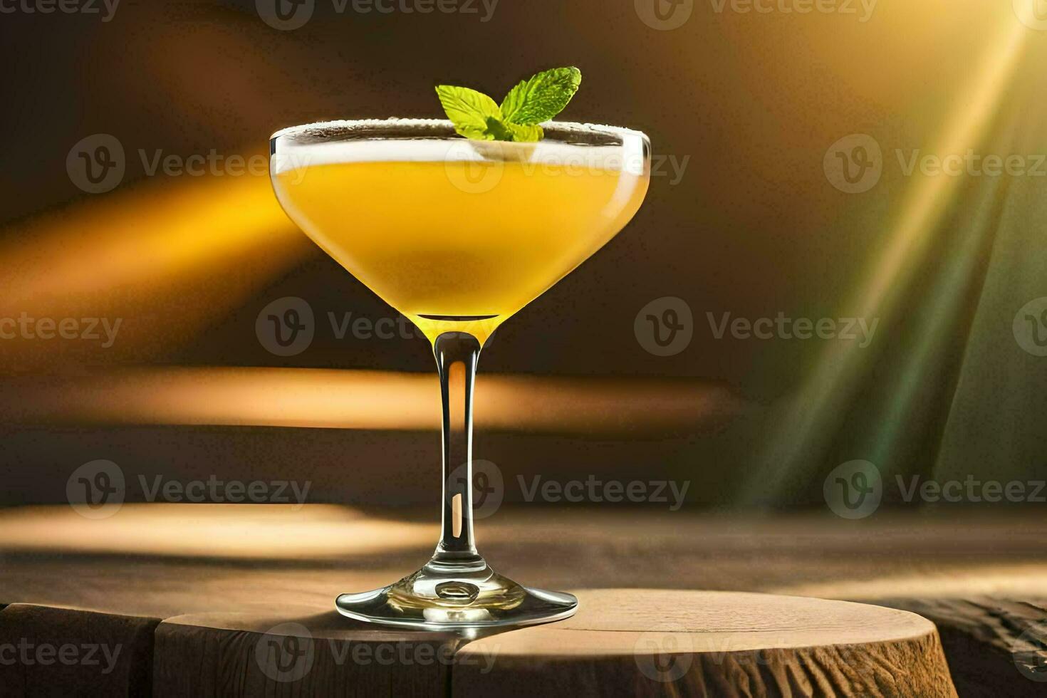 a cocktail with a mint leaf on top. AI-Generated photo