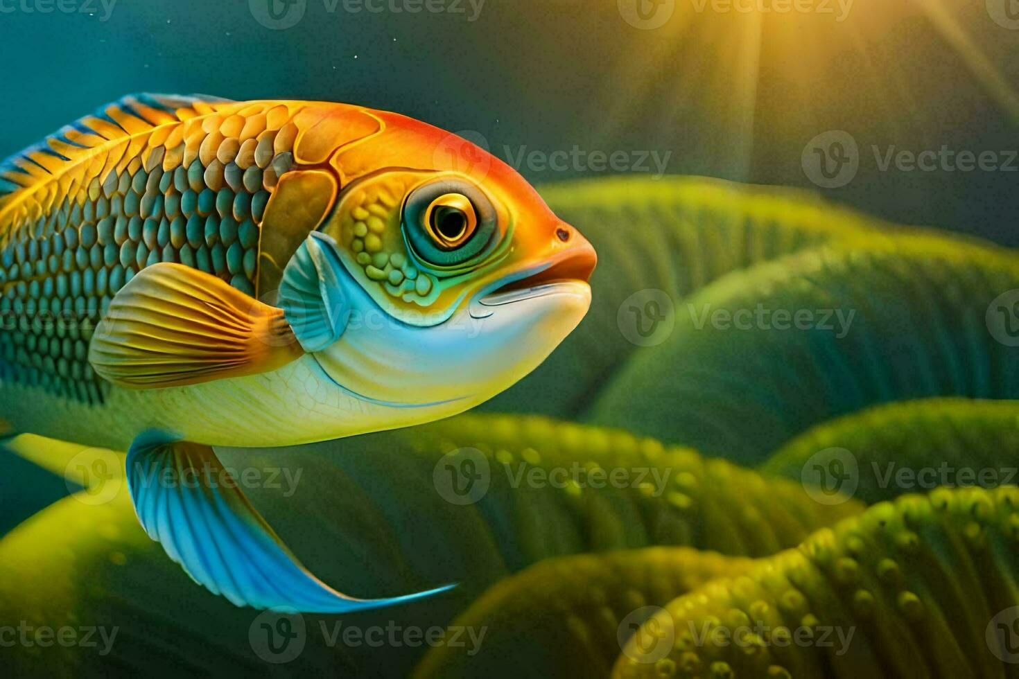 an image of a fish swimming in the ocean. AI-Generated photo