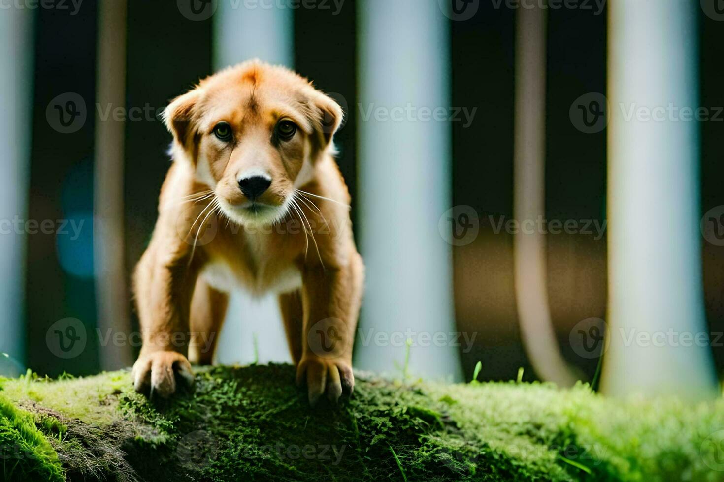 a brown dog standing on top of a rock. AI-Generated photo