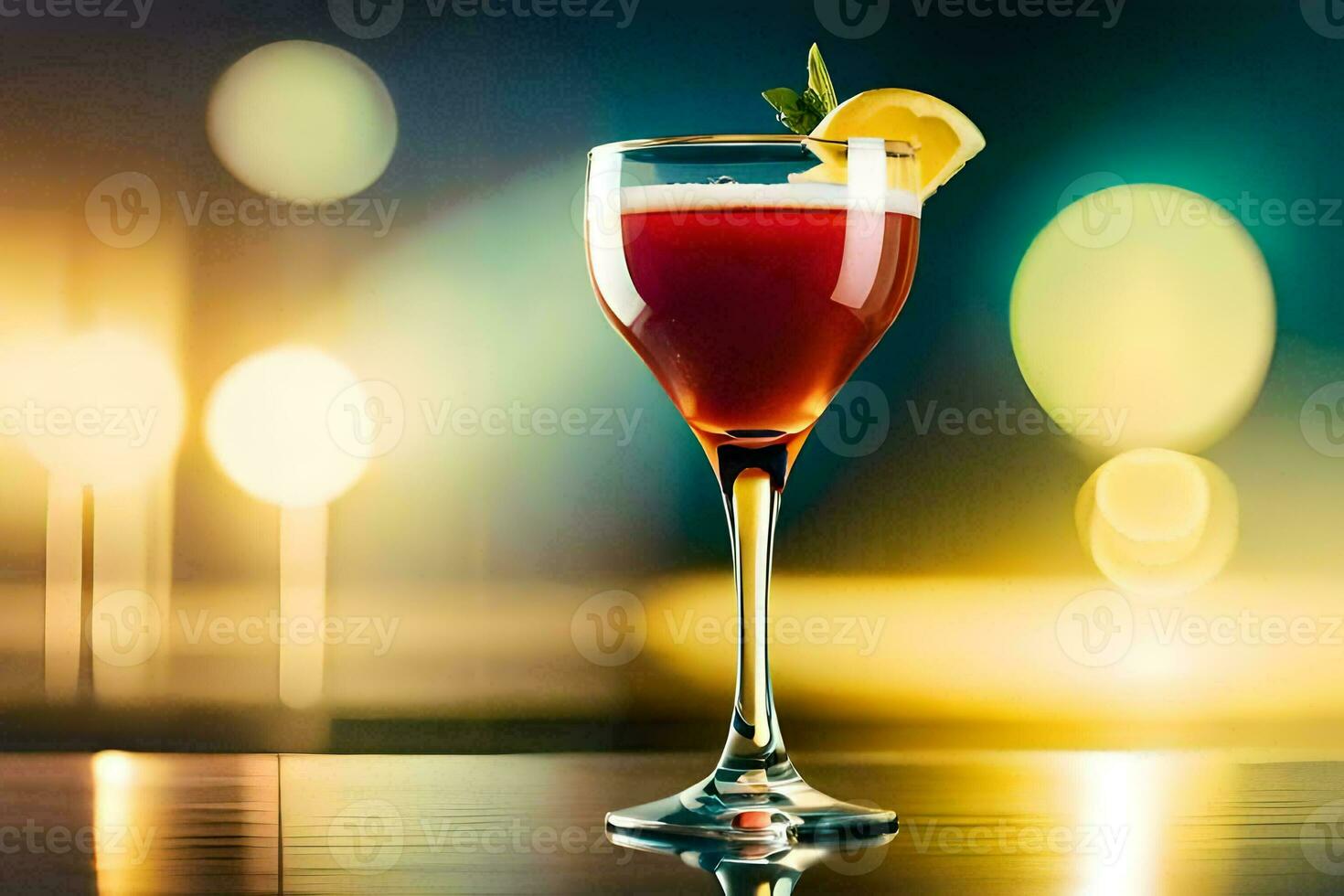 a red cocktail with a slice of lemon on top. AI-Generated photo