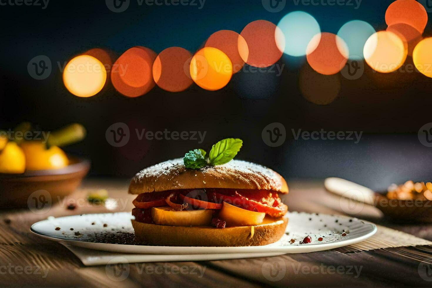 un emparedado con pimienta y tomate en un lámina. generado por ai foto