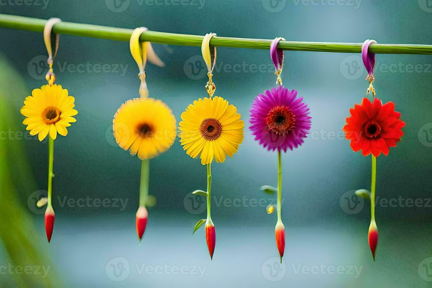 colorful flowers hanging from a string. AI-Generated photo