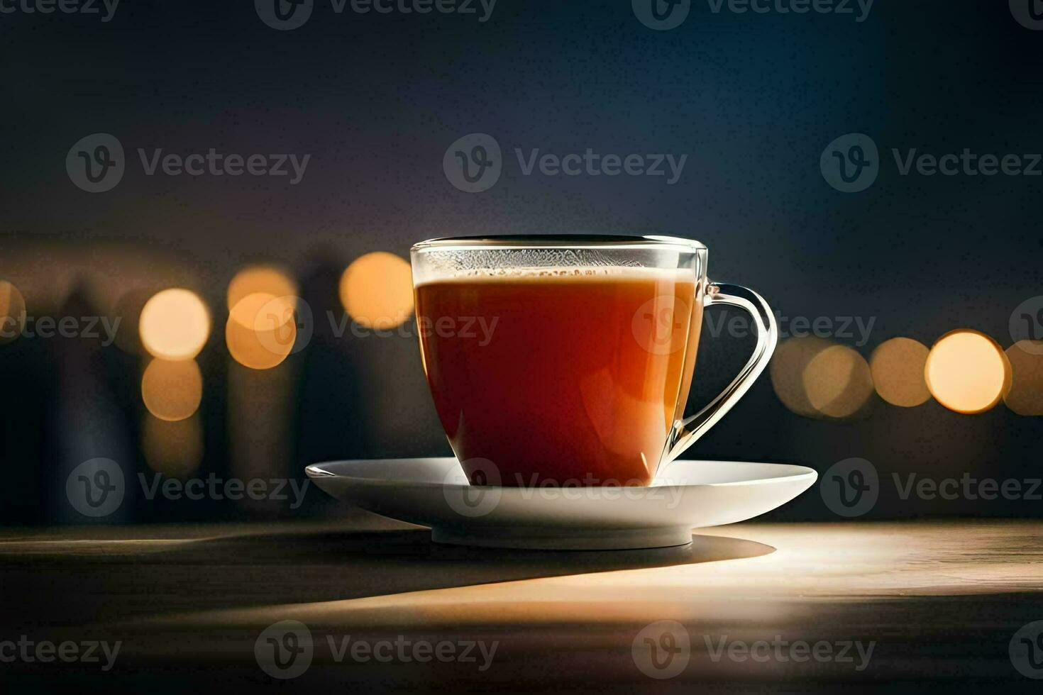 a cup of tea on a wooden table. AI-Generated photo