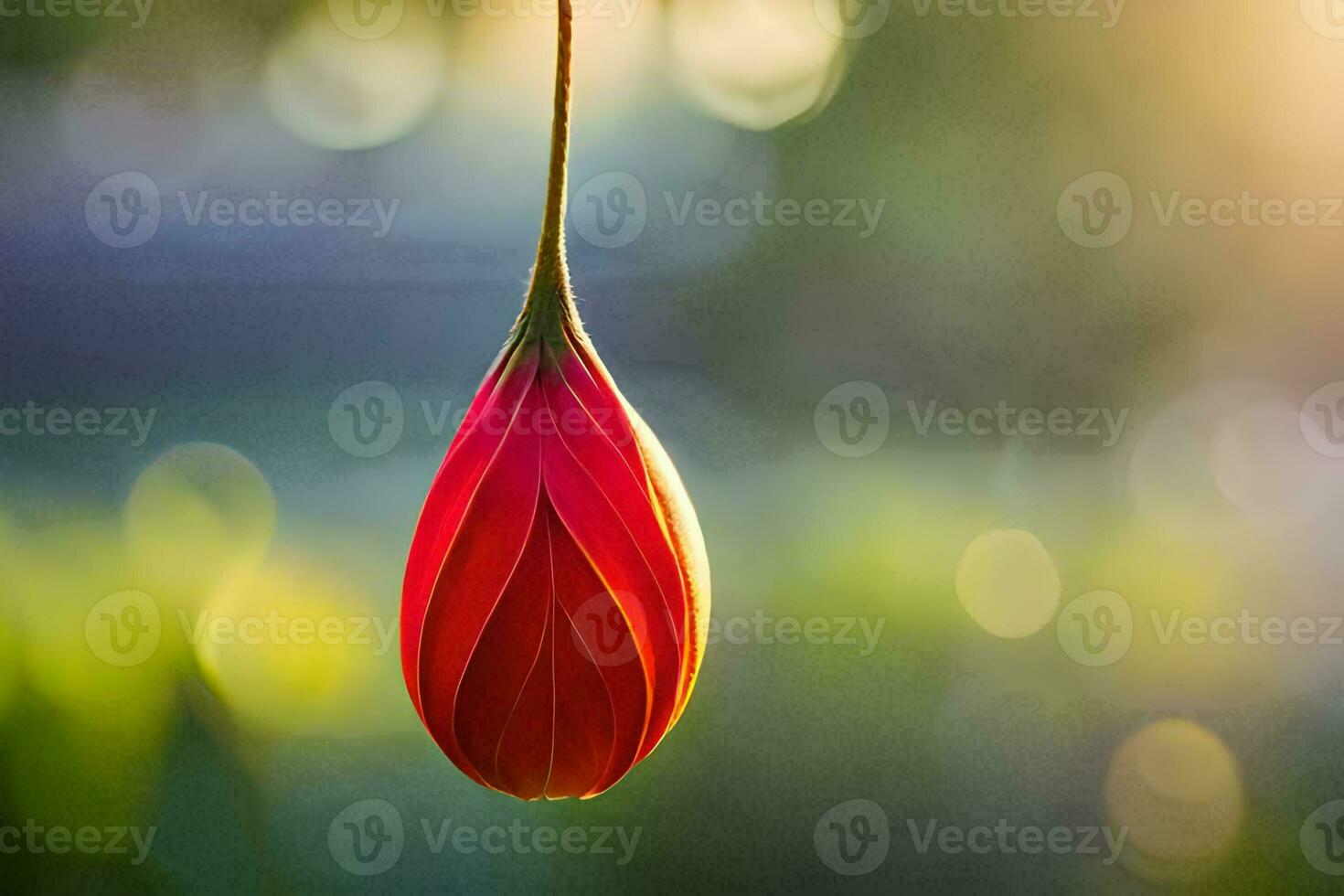 a red flower hanging from a string. AI-Generated photo