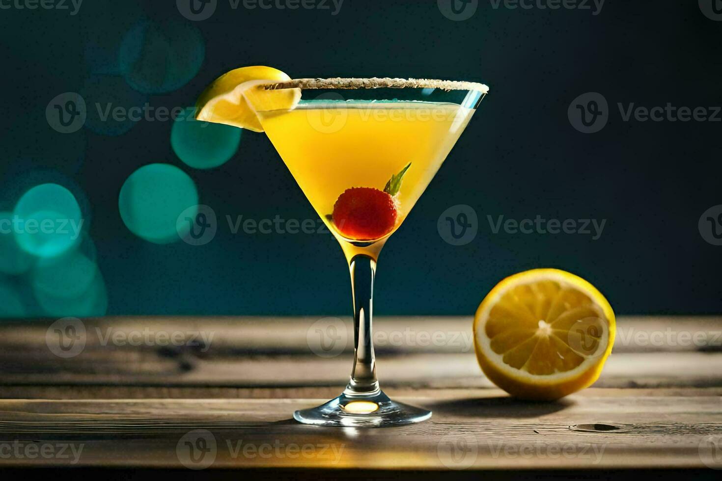 cocktail on a wooden table. AI-Generated photo