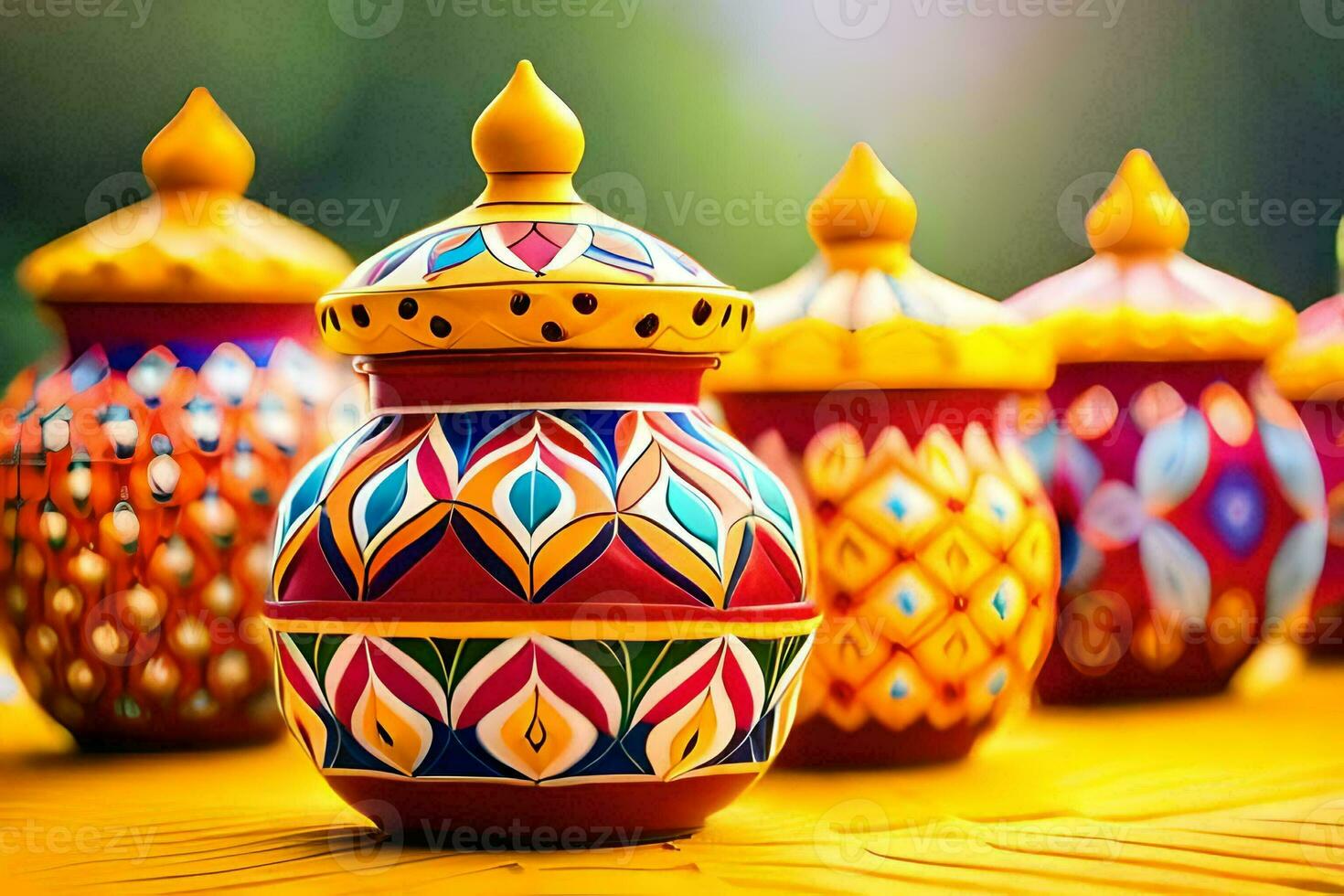 colorful pots with decorative designs on them. AI-Generated photo