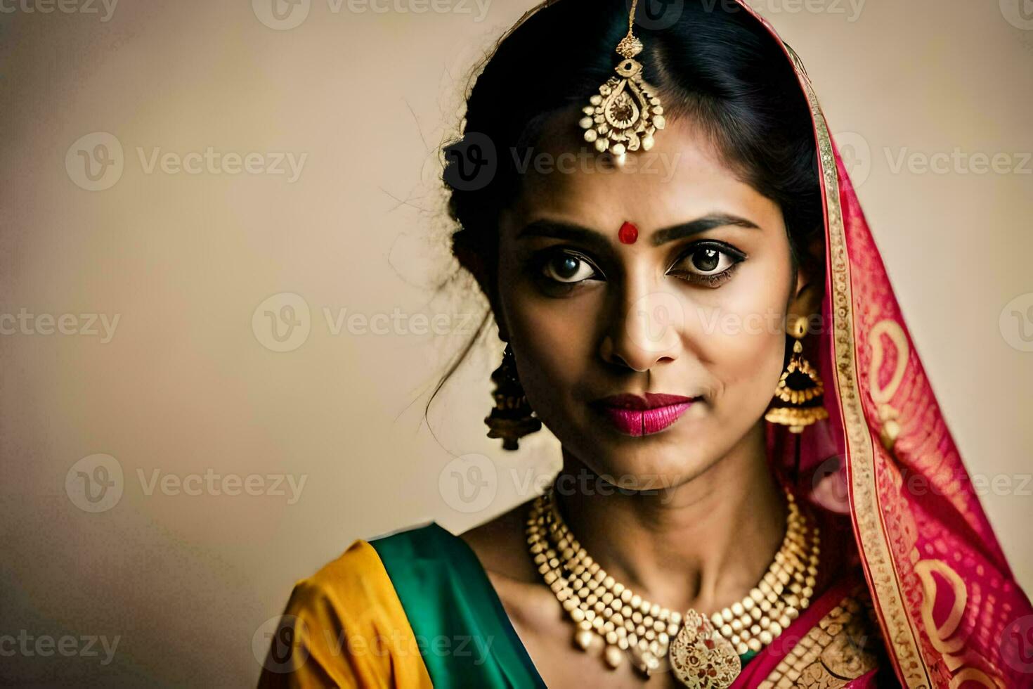 a beautiful indian woman wearing a sari. AI-Generated photo