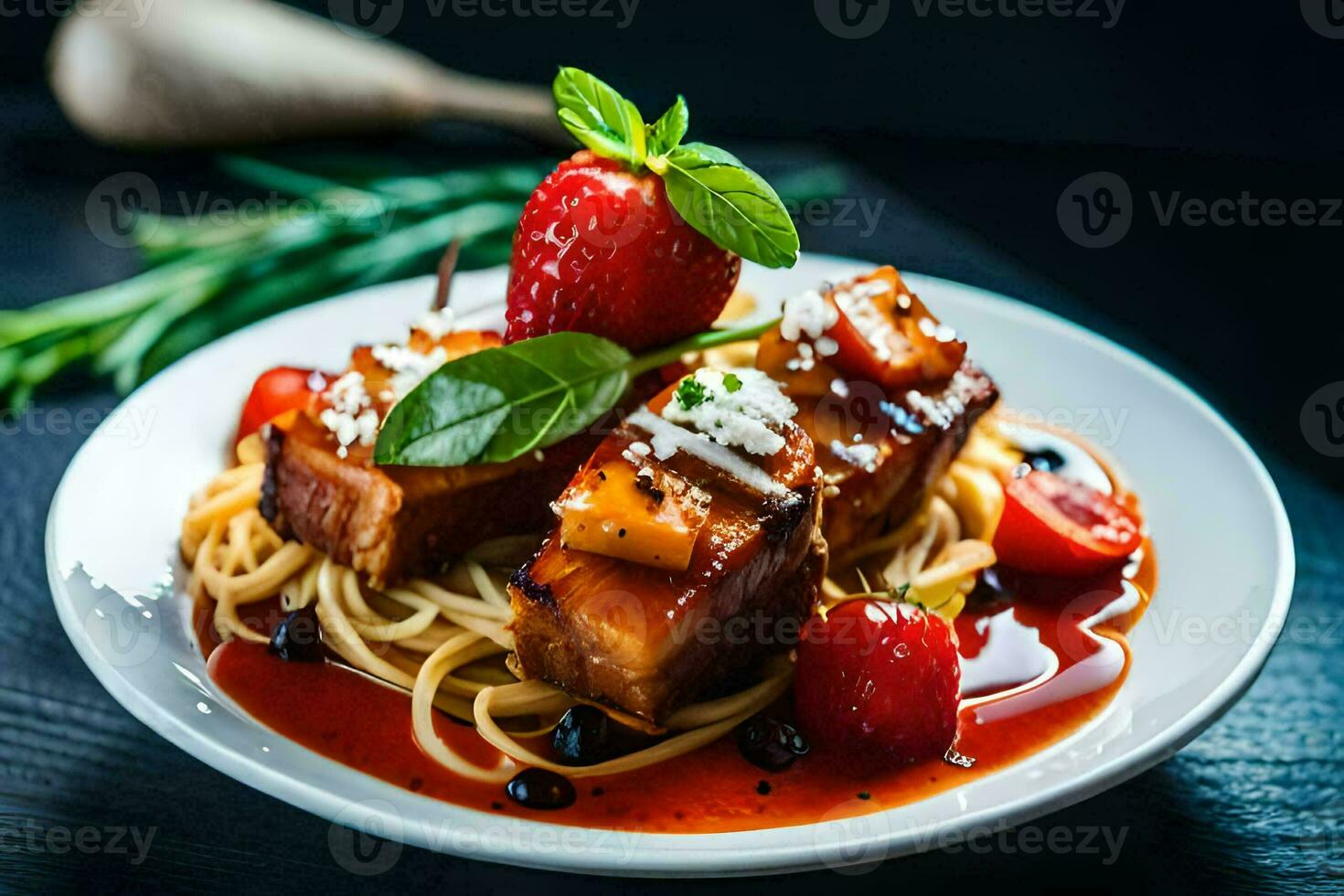 the dish is served with a fork and a knife. AI-Generated photo