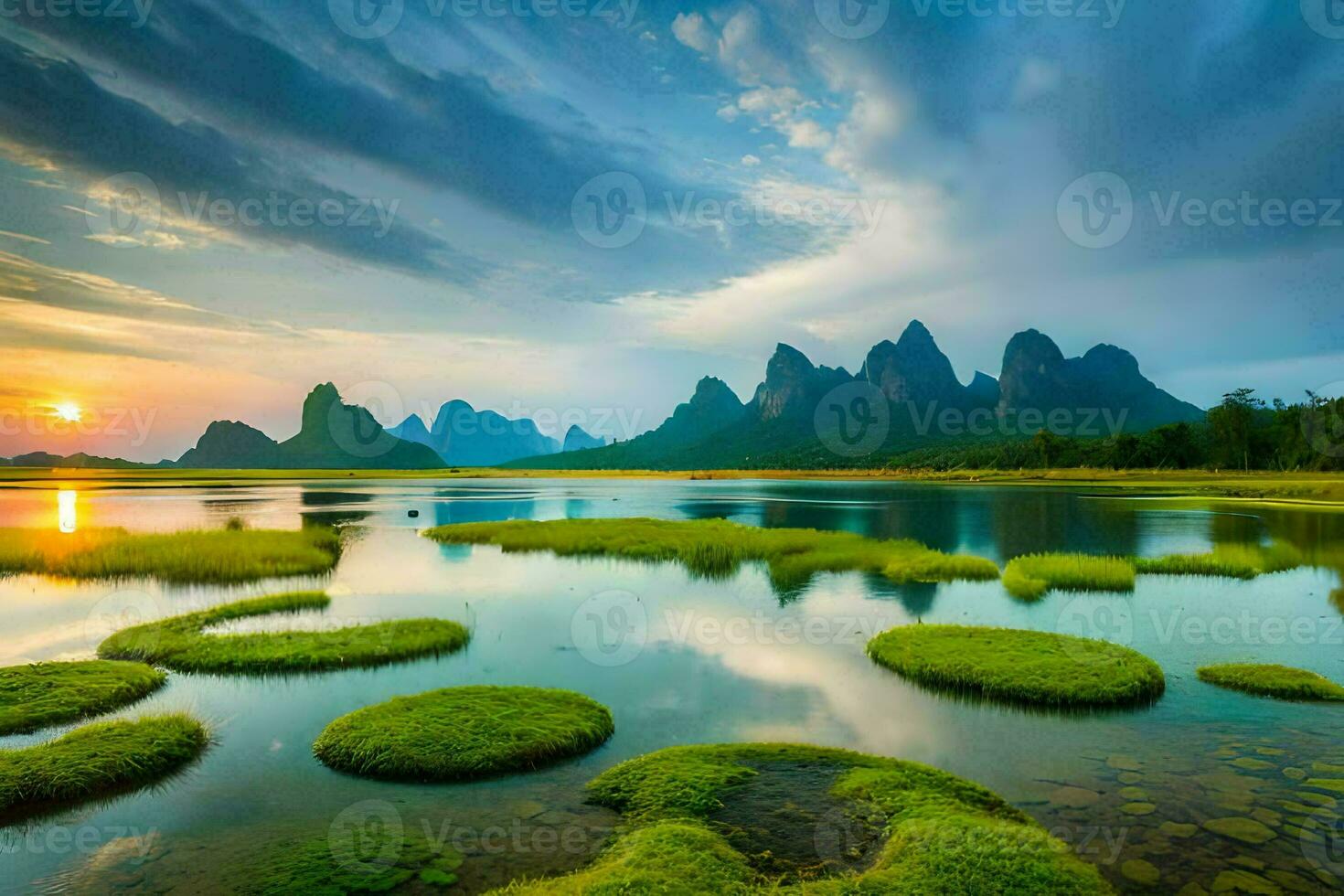 the li river in china. AI-Generated photo