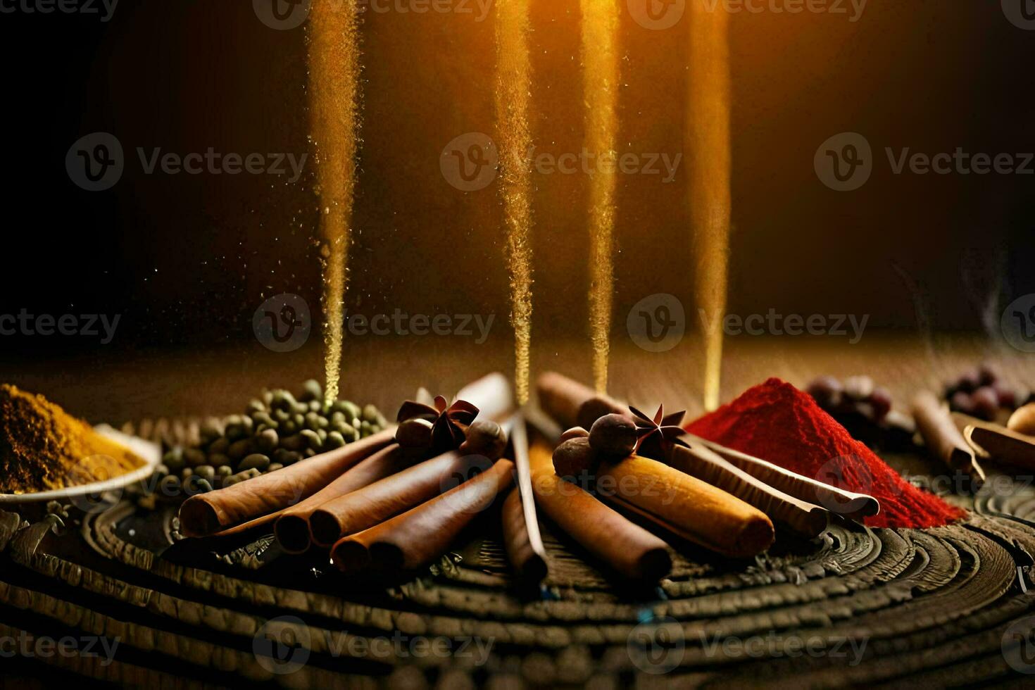 spices and spices on a black background. AI-Generated photo