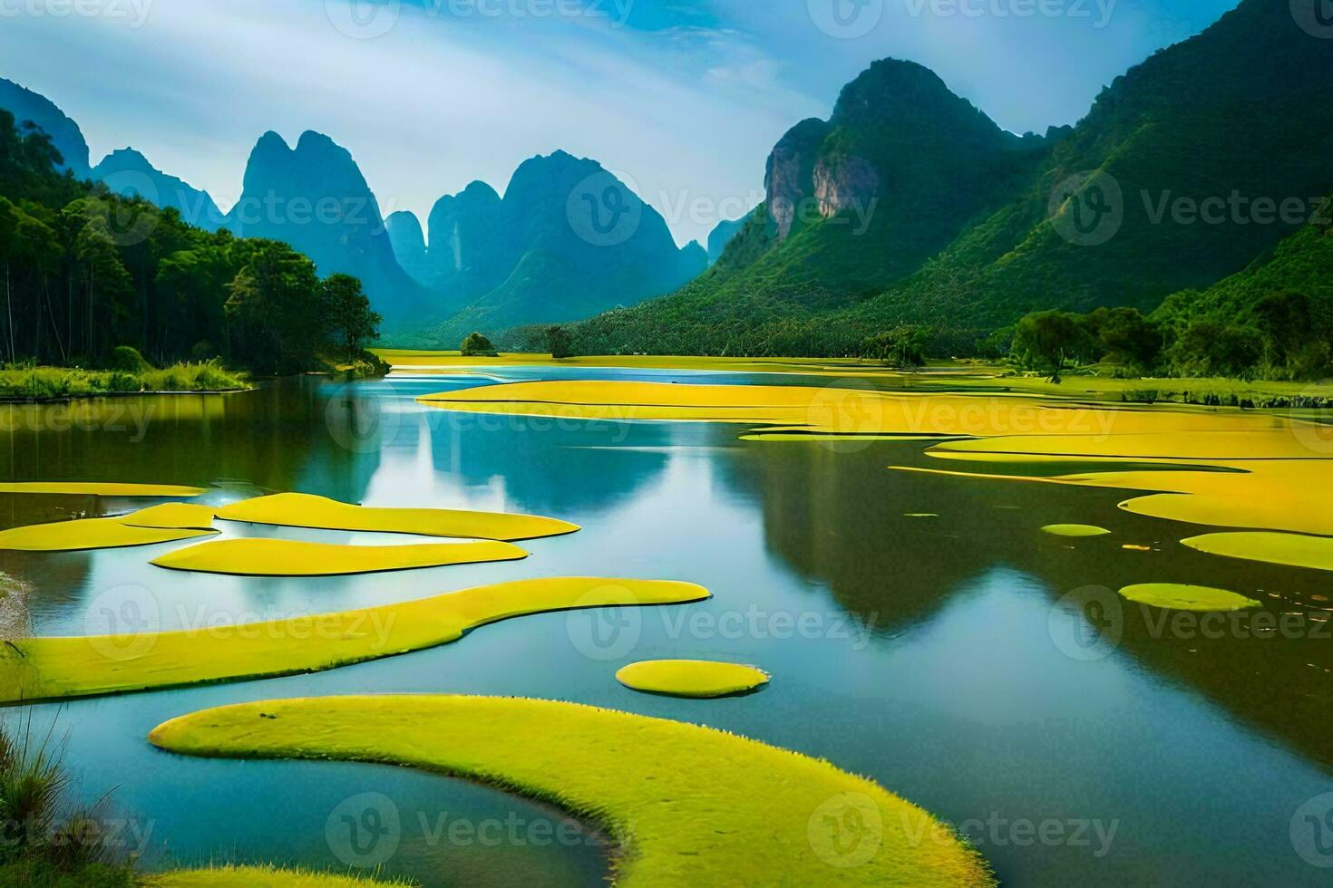 the li river in china. AI-Generated photo