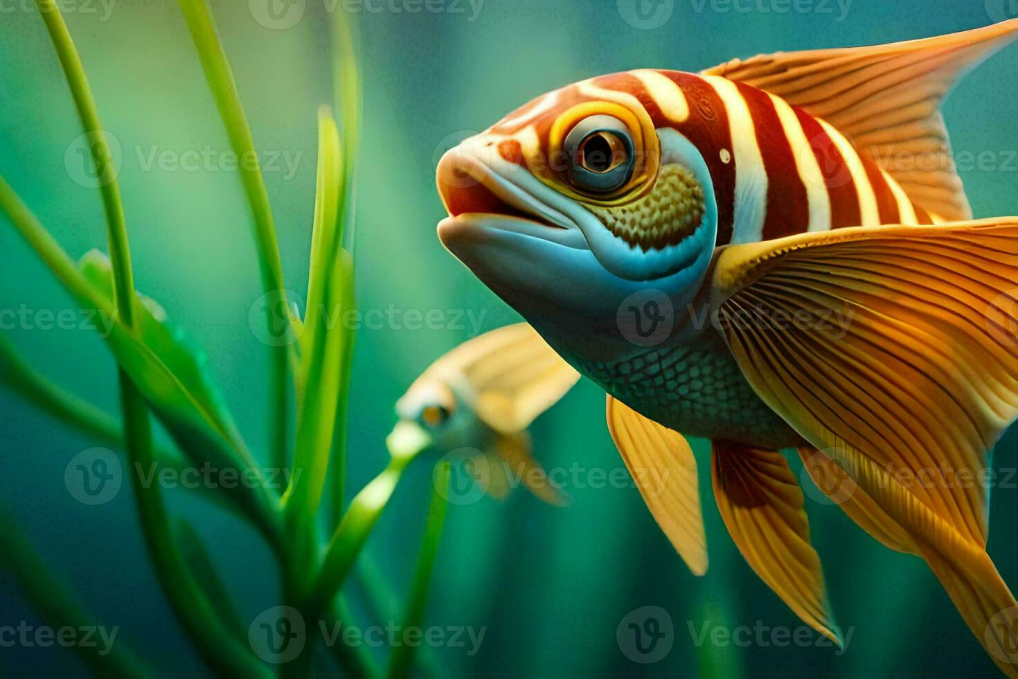 fish in the water with grass and plants. AI-Generated photo
