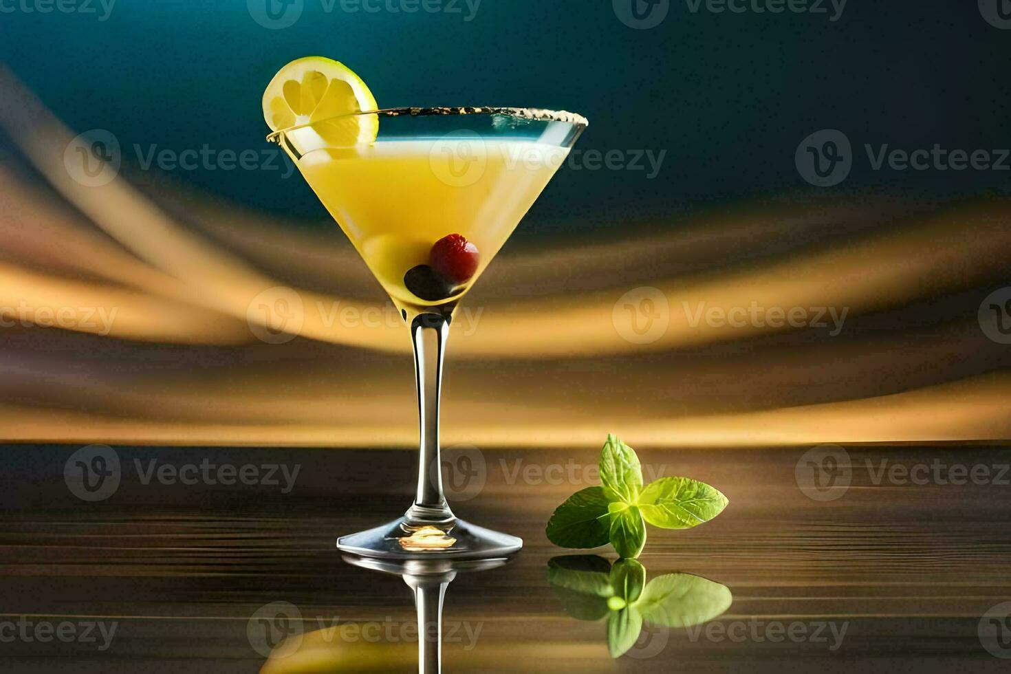 cocktail with lemon, mint and lime on a table. AI-Generated photo